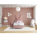 Pat 120×200 cm, tapițat catifea premium, design iepuraș cu tăblie tip urechi, culoare roz, stil jucăuș și confortabil RABBIT - imagine 2