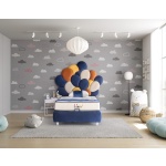Pat 120×200 cm, tapițat catifea premium, tăblie tip baloane colorate, design modern și jucăuș, structură solidă din lemn BALOON - imagine 2