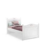 Pat copii 90×200 cm, stil clasic romantic, alb mat cu detalii florale roz, tăblie sculptată, design sigur și elegant BUTTERFLY - imagine 3