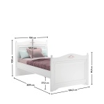 Pat copii 90×200 cm, stil clasic romantic, alb mat cu detalii florale roz, tăblie sculptată, design sigur și elegant BUTTERFLY - imagine 4
