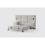 Pat Boxspring MATHILDA cu ladă de depozitare, structura metalica, material și saltea premium cu topper integrat, LED-uri incorporate in capatai - imagine 3