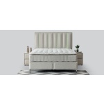 Pat Boxspring MINI STARLIGHT cu ladă de depozitare, structura metalica, material și saltea premium cu topper integrat, LED-uri incorporate in capatai - imagine 2