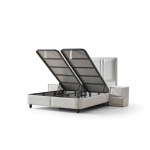 Pat Boxspring PAROS XL cu ladă de depozitare, structura metalica, material și saltea premium cu topper integrat - imagine 5