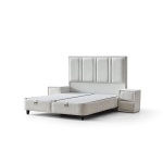 Pat Boxspring PAROS XL cu ladă de depozitare, structura metalica, material și saltea premium cu topper integrat - imagine 6