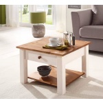 Masuta de cafea, 60 cm latime, culoare alb/stejar, un sertar, 40 cm inaltime