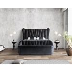 Pat Boxspring SERENE cu lada de depozitare, bancuta separata, structura metalica, saltea premium, material catifelat - imagine 2