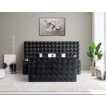 Pat Boxspring TWELL cu lada de depozitare, spatiu pentru integrare TV, structura metalica, saltea premium, material catifelat - imagine 2