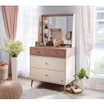 Comodă toaletă 80 cm, 4 sertare, 2 mici si 2 mari, stil modern scandinav, rose dust și alb ivory, accente rose-gold, design compact și elegant PEARL