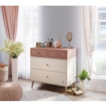 Comodă toaletă 80 cm, 4 sertare, 2 mici si 2 mari, stil modern scandinav, rose dust și alb ivory, accente rose-gold, design compact și elegant PEARL - imagine 3