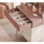 Comodă toaletă 80 cm, 4 sertare, 2 mici si 2 mari, stil modern scandinav, rose dust și alb ivory, accente rose-gold, design compact și elegant PEARL - imagine 4