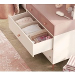 Comodă toaletă 80 cm, 4 sertare, 2 mici si 2 mari, stil modern scandinav, rose dust și alb ivory, accente rose-gold, design compact și elegant PEARL - imagine 5