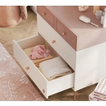 Comodă toaletă 80 cm, 4 sertare, 2 mici si 2 mari, stil modern scandinav, rose dust și alb ivory, accente rose-gold, design compact și elegant PEARL - imagine 6