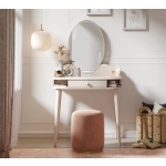 Masă toaletă 80 cm cu oglindă LED și sertar organizator, stil modern romantic, ivory și roz pudră, design elegant pentru machiaj PEARL - imagine 2