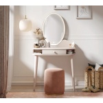 Masă toaletă 80 cm cu oglindă LED și sertar organizator, stil modern romantic, ivory și roz pudră, design elegant pentru machiaj PEARL
