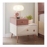 Noptieră 47 cm, 2 sertare, stil modern elegant, crem și roz pudrat, accente rose-gold, design minimalist și feminin PEARL