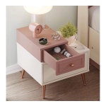 Noptieră 47 cm, 2 sertare, stil modern elegant, crem și roz pudrat, accente rose-gold, design minimalist și feminin PEARL - imagine 3