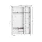 Dulap 140 cm, 3 uși batante, stil clasic romantic, alb antique cu accente patinate, bară haine, rafturi și sertare interioare, design elegant premium BELLE - imagine 7