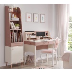 Birou 117 cm, 3 sertare cu organizator și etajeră, stil modern romantic, alb mat și roz pudră, accente rose-gold, design premium pentru studiu și make-up PEARL - imagine 2
