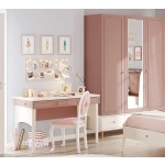 Birou 117 cm, 3 sertare cu organizator și etajeră, stil modern romantic, alb mat și roz pudră, accente rose-gold, design premium pentru studiu și make-up PEARL - imagine 3