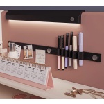 Birou 117 cm, 3 sertare cu organizator și etajeră, stil modern romantic, alb mat și roz pudră, accente rose-gold, design premium pentru studiu și make-up PEARL - imagine 6