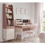 Bibliotecă îngustă 44 cm, stil modern scandinav, rose dust și alb ivory, sertar și dulap inferior, design slim cu accente rose-gold PEARL - imagine 2