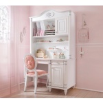 Birou 117 cm cu etajeră integrată, stil clasic romantic francez, alb cu accente patinate, sertar și dulap lateral, design premium elegant BELLE