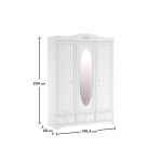 Dulap 140 cm, 3 uși batante cu oglindă, stil romantic, alb satinat, 3 sertare, bară haine și rafturi, design elegant BUTTERFLY - imagine 3