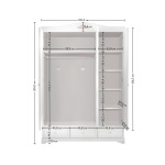 Dulap 140 cm, 3 uși batante cu oglindă, stil romantic, alb satinat, 3 sertare, bară haine și rafturi, design elegant BUTTERFLY - imagine 4