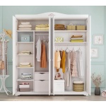 Dulap 202 cm, 4 uși batante, stil romantic clasic, alb satinat, bară haine, rafturi și sertare interioare, design elegant și spațios BUTTERFLY - imagine 2