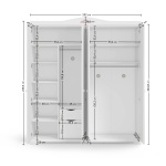 Dulap 202 cm, 4 uși batante, stil romantic clasic, alb satinat, bară haine, rafturi și sertare interioare, design elegant și spațios BUTTERFLY - imagine 4