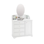 Comodă toaletă 101 cm, 4 sertare și dulap lateral, stil romantic modern-clasic, alb satinat, design elegant cu spații multiple de depozitare BUTTERFLY - imagine 2