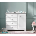 Comodă toaletă 101 cm, 4 sertare și dulap lateral, stil romantic modern-clasic, alb satinat, design elegant cu spații multiple de depozitare BUTTERFLY - imagine 3