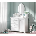 Comodă toaletă 101 cm, 4 sertare și dulap lateral, stil romantic modern-clasic, alb satinat, design elegant cu spații multiple de depozitare BUTTERFLY