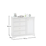 Comodă toaletă 101 cm, 4 sertare și dulap lateral, stil romantic modern-clasic, alb satinat, design elegant cu spații multiple de depozitare BUTTERFLY - imagine 6
