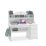 Birou 138 cm cu etajeră și 3 sertare, stil romantic modern, alb satinat, spații multiple de depozitare, design elegant pentru copii sau adolescenți BUTTERFLY - imagine 2