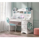 Birou 138 cm cu etajeră și 3 sertare, stil romantic modern, alb satinat, spații multiple de depozitare, design elegant pentru copii sau adolescenți BUTTERFLY - imagine 4