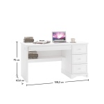 Birou 138 cm cu etajeră și 3 sertare, stil romantic modern, alb satinat, spații multiple de depozitare, design elegant pentru copii sau adolescenți BUTTERFLY - imagine 6