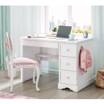 Birou 108 cm, 3 sertare cu organizator, stil romantic modern-clasic, alb satinat, design compact cu spații de depozitare pentru copii și adolescenți BUTTERFLY