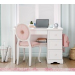 Birou 108 cm, 3 sertare cu organizator, stil romantic modern-clasic, alb satinat, design compact cu spații de depozitare pentru copii și adolescenți BUTTERFLY - imagine 2