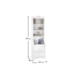 Bibliotecă îngustă 54 cm, stil clasic romantic, alb soft-mat, 2 sertare și rafturi deschise, design slim pentru spații mici BUTTERFLY - imagine 3