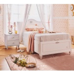Pat 120×200 cm, cu ladă de depozitare, stil clasic romantic, alb elegant cu detalii sculptate, design premium cu mecanism hidraulic BELLE