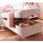 Pat 120×200 cm, cu ladă de depozitare, stil clasic romantic, alb elegant cu detalii sculptate, design premium cu mecanism hidraulic BELLE - imagine 2