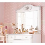 Comodă 90 cm cu oglindă, 4 sertare spațioase, stil clasic romantic vintage, alb antique cu accente argintii, design elegant cu detalii sculptate BELLE - imagine 3