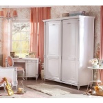 Dulap 140 cm, 2 uși glisante, stil clasic romantic, alb antique cu accente patinate, bară haine, rafturi și sertare interioare, design elegant premium BELLE - imagine 4