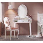 Masă toaletă 80 cm cu oglindă LED și sertar organizator, stil romantic elegant, alb satinat, design premium pentru machiaj AMELIE