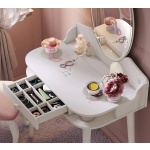 Masă toaletă 80 cm cu oglindă LED și sertar organizator, stil romantic elegant, alb satinat, design premium pentru machiaj AMELIE - imagine 3