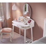 Masă toaletă 80 cm cu oglindă LED și sertar organizator, stil romantic elegant, alb satinat, design premium pentru machiaj AMELIE - imagine 4