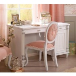 Birou 117 cm, stil clasic romantic francez, alb mat, cu sertar și dulap lateral, design elegant cu detalii sculptate BELLE