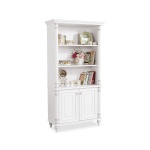Bibliotecă 96 cm, stil clasic romantic, alb soft-mat cu accente argintii, 2 uși și rafturi deschise, design elegant pentru living sau dormitor BELLE - imagine 2
