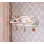 Raft perete 75 cm, stil clasic romantic, alb, poliță cu 3 agățători și ornament floral, design elegant și practic BELLE